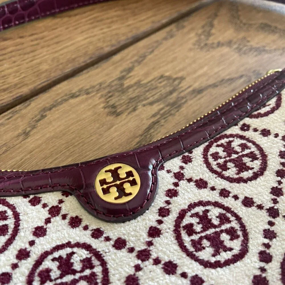 NWT! NEW! Tory Burch T MONOGRAM CHENILLE STUDIO BAG -Claret